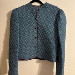 Vintage Vera Bradley Quilted Blue Jacket with Floral Trim